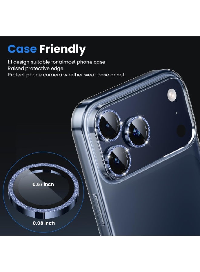 ACLIX Camera Lens Protector - for 17 Pro Max, Shatterproof Ultra HD 9H Tempered Glass for iPhone Screen Metal Ring Cover Film,Anti-Fingerprint,Scratch Resistant, (Glitter Blue) - Image 4