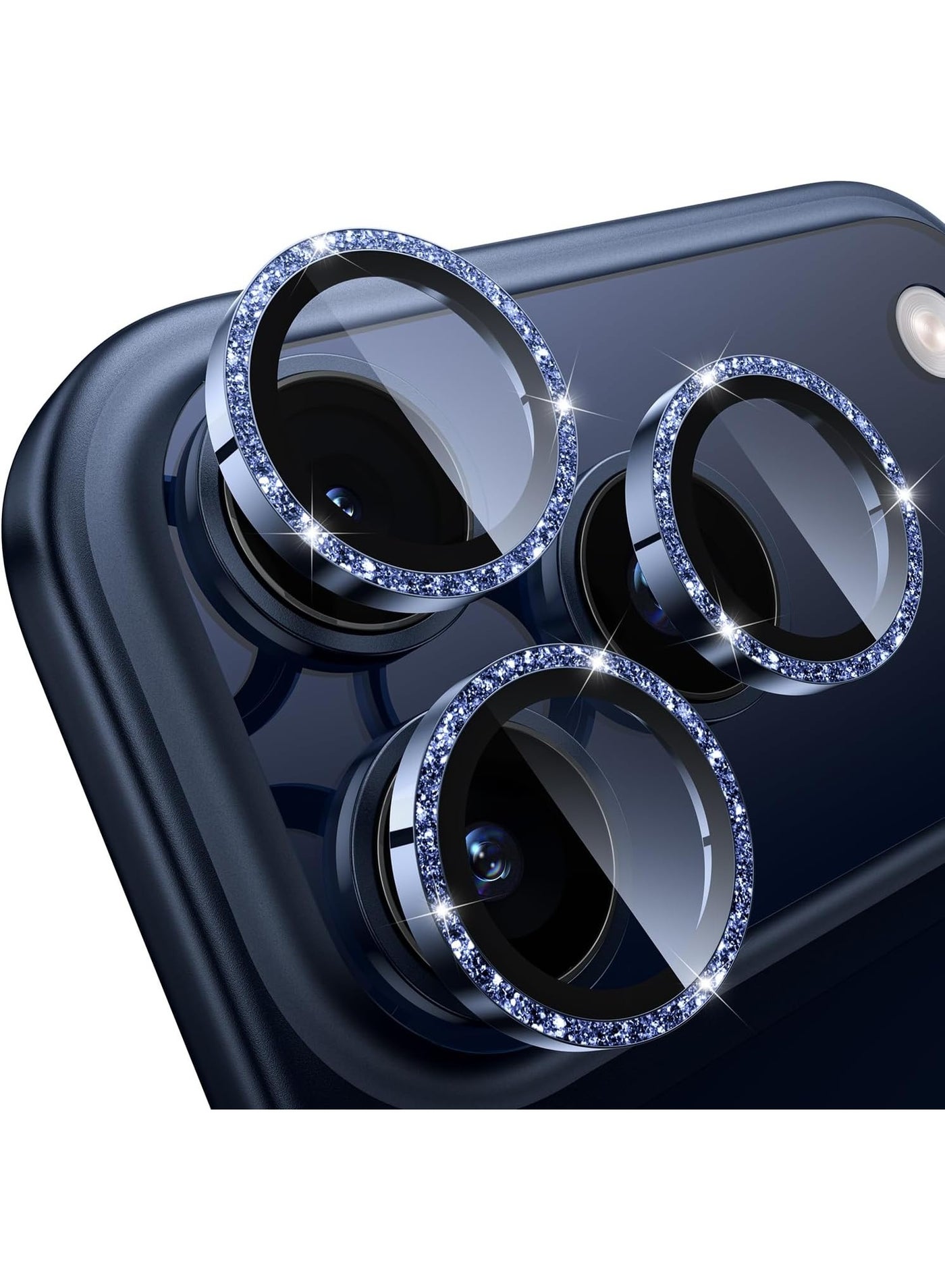 Camera Lens Protector - for 17 Pro Max, Shatterproof Ultra HD 9H Tempered Glass for iPhone Screen Metal Ring Cover Film,Anti-Fingerprint,Scratch Resistant, (Glitter Blue)