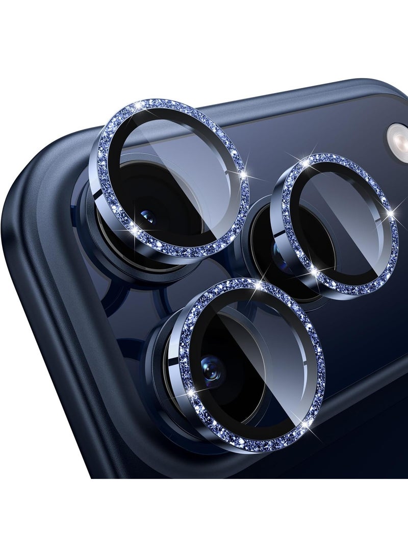 ACLIX Camera Lens Protector - for 17 Pro Max, Shatterproof Ultra HD 9H Tempered Glass for iPhone Screen Metal Ring Cover Film,Anti-Fingerprint,Scratch Resistant, (Glitter Blue) - Image 1