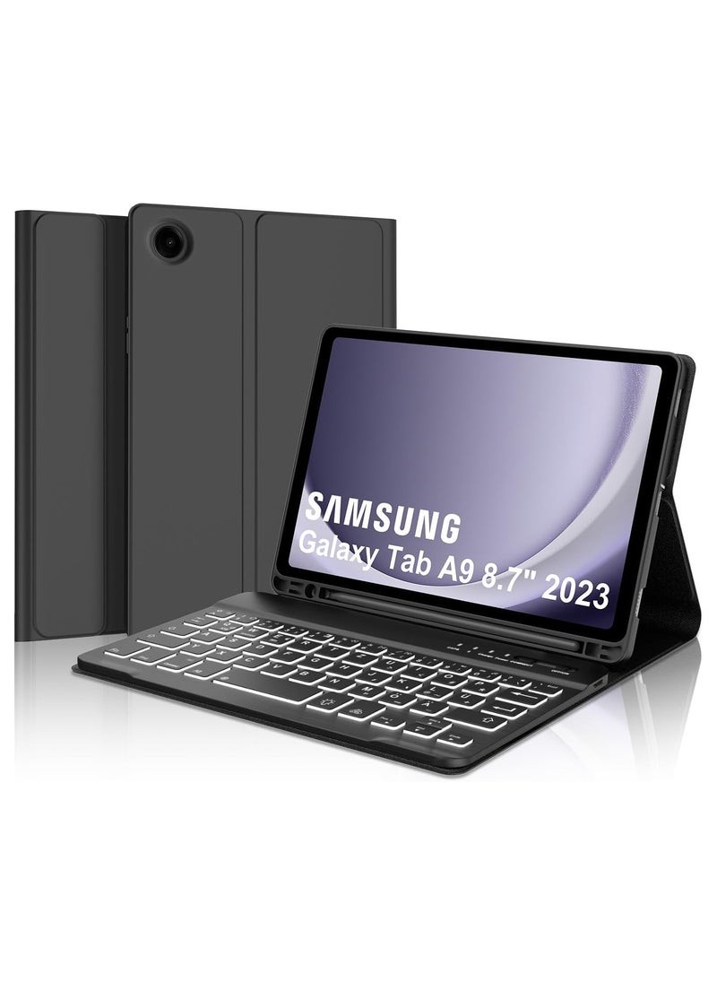 TWEGGON Keyboard Case for Samsung Tab A9 8.7" SM-X110 / SM-X115 with Pen Holder Black  - Image 1