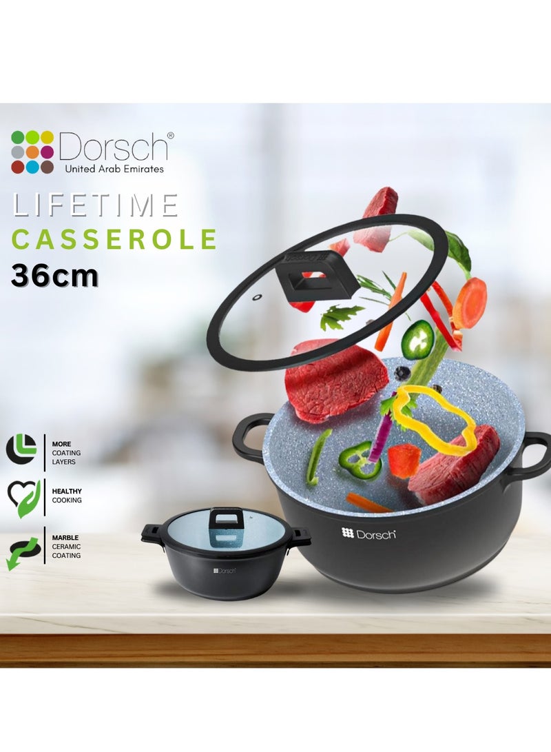 Danish Designed Ceramic Coated Casserole - Durable, Scratch Resistant - Non-Stick, PTFE Free, TUV Certified, LFGB Tested - Optimal Heat Distribution, Induction Ready, Oven Safe, Easy to Clean for Exceptional Cooking (36Cm - 13.4Ltr)
