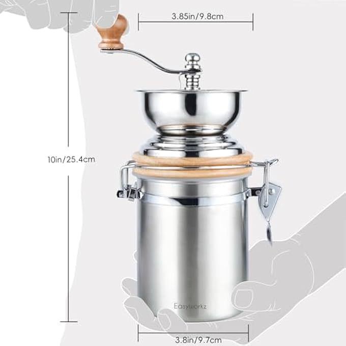 EASYWORKZ Manual Coffee Grinder  Adjustable Settings Airtight Canister  Coffee Bean Mill Tool For Kitchen Hand Crank Coffee Grinder - Image 3