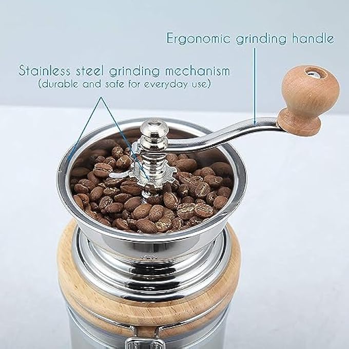 EASYWORKZ Manual Coffee Grinder  Adjustable Settings Airtight Canister  Coffee Bean Mill Tool For Kitchen Hand Crank Coffee Grinder - Image 4