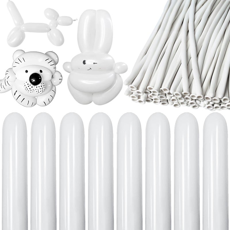 KAWKALSH 260 Balloons White Twisting Animal Balloon Thickening Latex Modeling Long Magic Balloon for Animal Model Skinny Clown Christmas Birthday Wedding Party Garland Decorations 100pcs - Image 2