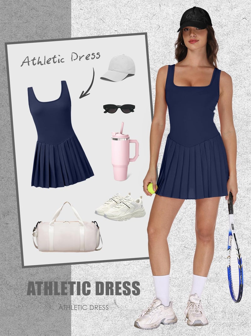 NIASHOT Tennis Dresses for Women with Shorts Womens Summer Dresses 2026 Pleated Skirts Cruise Outfits Athletic Dress with Pockets Navy Blue S - Image 4