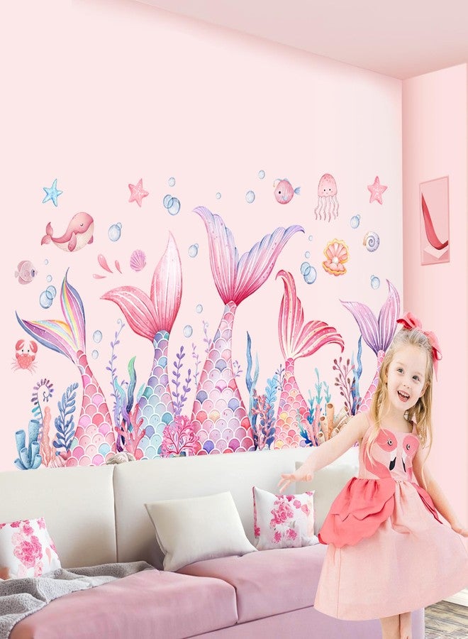 Sunoyar Mermaid Tail Wall Stickers, Sunoyar Colourful Mermaid Foam Wall Decals for Girls Kids, Removable Sea Marine Theme Mural Decor for Daycare Bedroom Bathroom (Pink) - Image 2