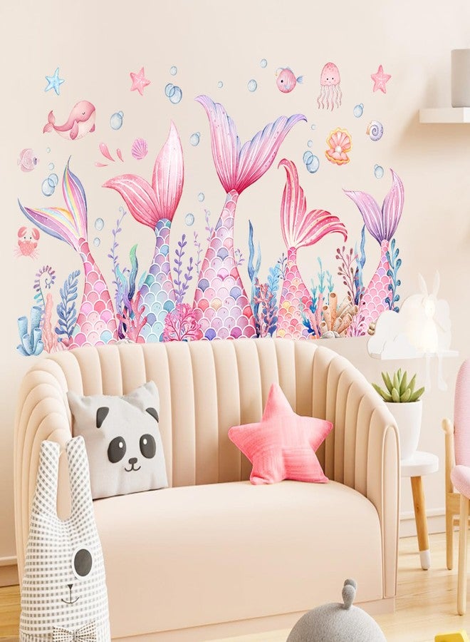 Sunoyar Mermaid Tail Wall Stickers, Sunoyar Colourful Mermaid Foam Wall Decals for Girls Kids, Removable Sea Marine Theme Mural Decor for Daycare Bedroom Bathroom (Pink) - Image 4