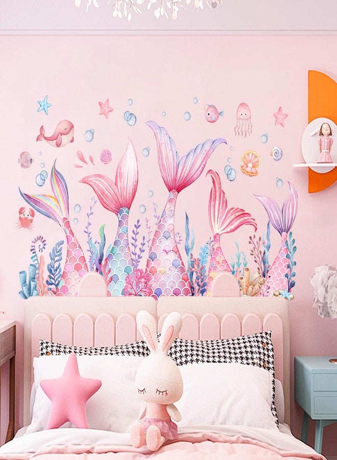 Sunoyar Mermaid Tail Wall Stickers, Sunoyar Colourful Mermaid Foam Wall Decals for Girls Kids, Removable Sea Marine Theme Mural Decor for Daycare Bedroom Bathroom (Pink) - Image 1