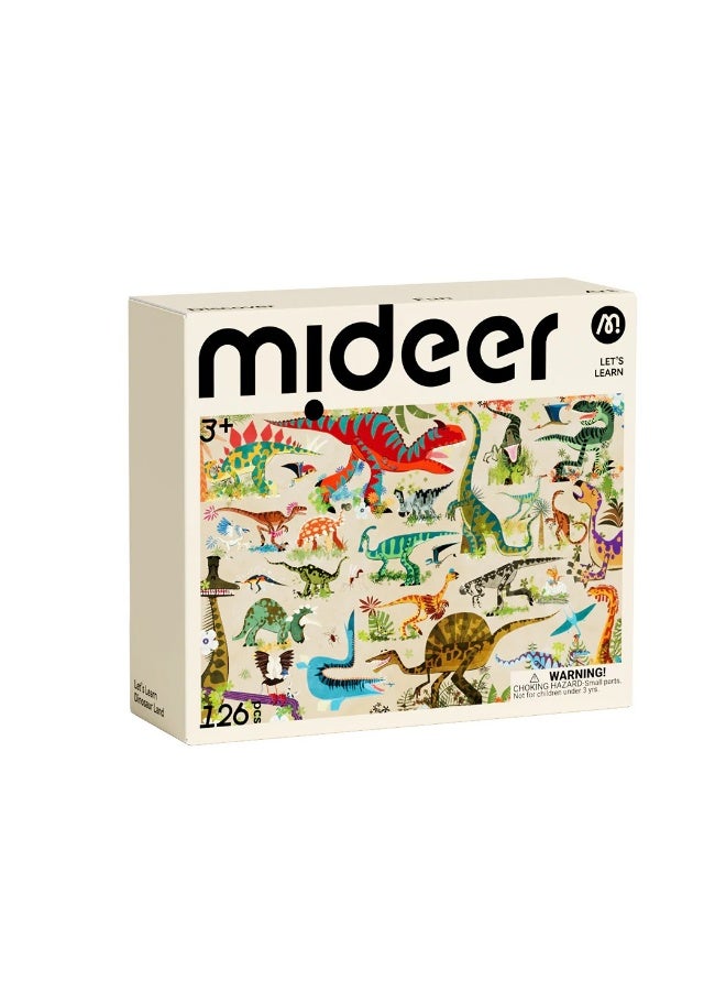 MiDeer لعبة بازل ميدير لنتعلم أرض الديناصورات 126 قطعة للأطفال 3+، بازل ديناصور تعليمي مع حيوانات ما قبل التاريخ، لعبة تعليمية STEM للأطفال، لعبة بازل لتطوير الإدراك - Image 3