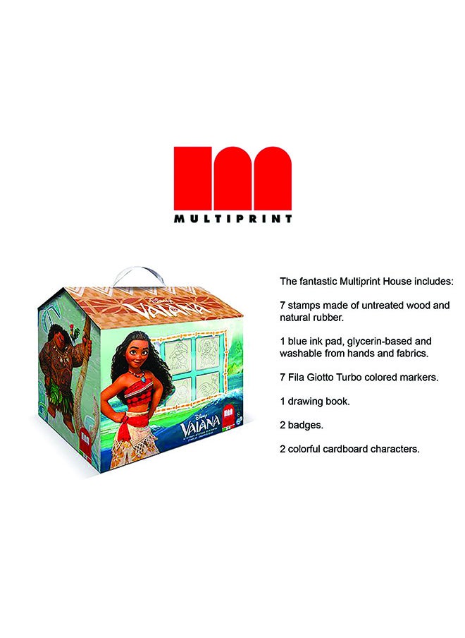 MULTIPRINT Moana House Creative Stamping And Coloring Set For Kids Includes 7 Wooden Stamps, Washable Ink, 7 Markers, Drawing Book And More Made In Italy  - Image 2