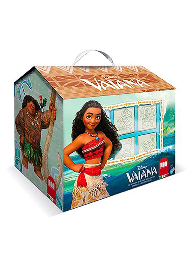 MULTIPRINT Moana House Creative Stamping And Coloring Set For Kids Includes 7 Wooden Stamps, Washable Ink, 7 Markers, Drawing Book And More Made In Italy  - Image 1