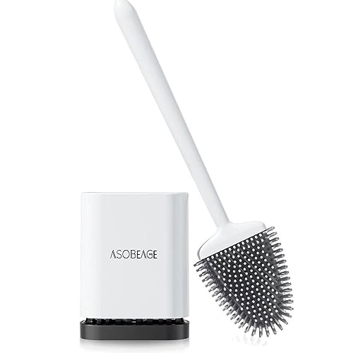 ASOBEAGE Deep Cleaner Toilet Brush: Silicone Toilet Brush with No-Slip Long Plastic Handle and Flexible Bristles, Quick Drying Holder Set for Toilet（White） - Image 1