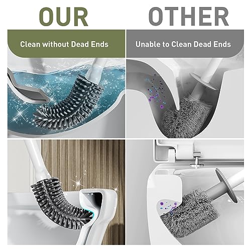 ASOBEAGE Deep Cleaner Toilet Brush: Silicone Toilet Brush with No-Slip Long Plastic Handle and Flexible Bristles, Quick Drying Holder Set for Toilet（White） - Image 5