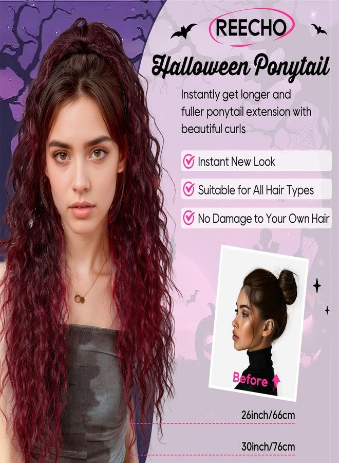 ريتشو وصلة شعر ذيل حصان من ريتشو، طولها 30 بوصة، مزودة بمشبك، شعر مجعد ومموج، قطعة شعر صناعية مناسبة للهالوين والكوسبلاي، لون عنابي - Image 3
