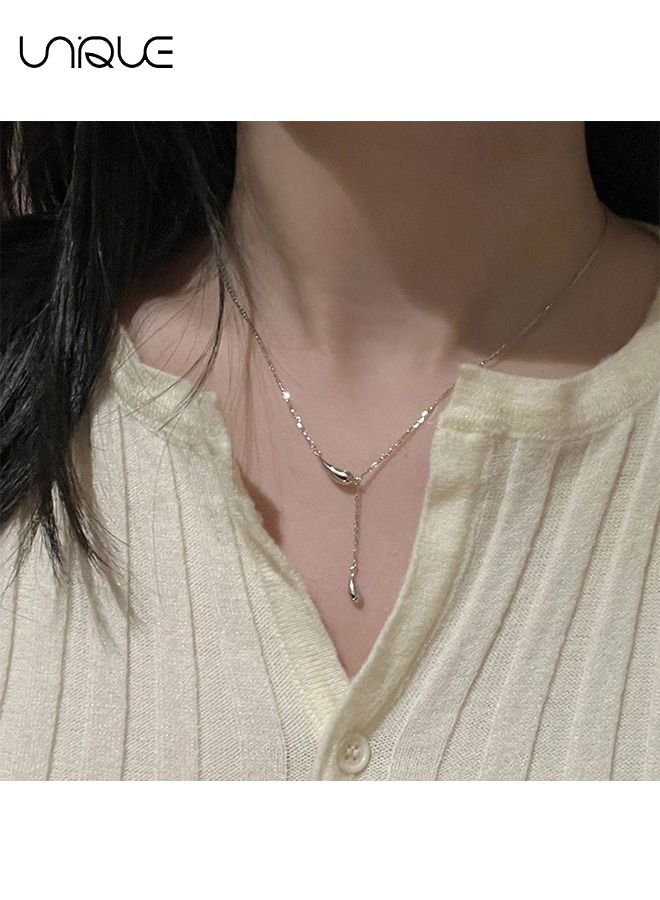 Unique Water Drop Necklace，Water Drop Necklace Female Niche Design Minimalist Collarbone Chain Tassel Pendant Daily Commute - Image 5