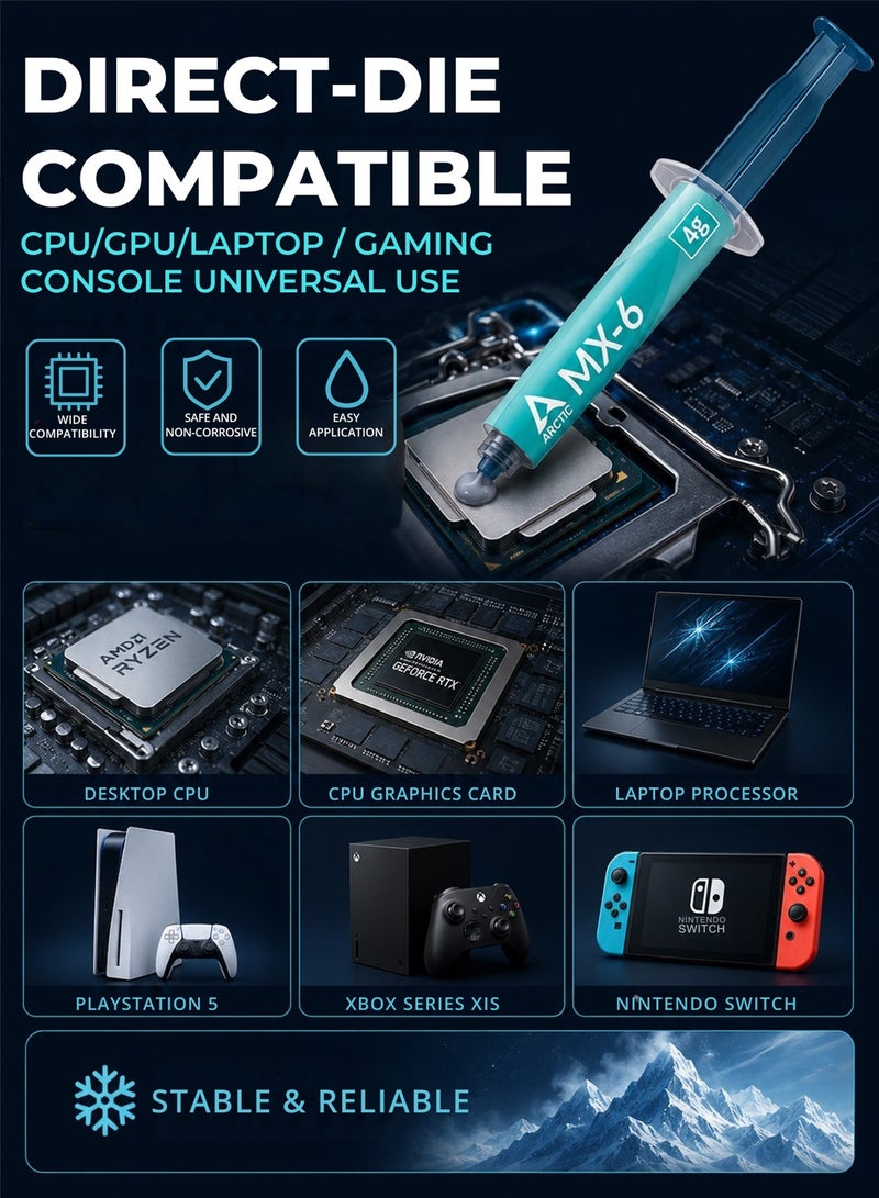 Arctic MX-6 (incl. Spatula, 4 g) Thermal Paste for Computer CPU, GPU - PC, PS4, XBOX, Heat Conductive Silicon-based Thermal Pastes, Thermal Compound High Thermal Conductivity, long durability, safe application, non-conductive - Image 4