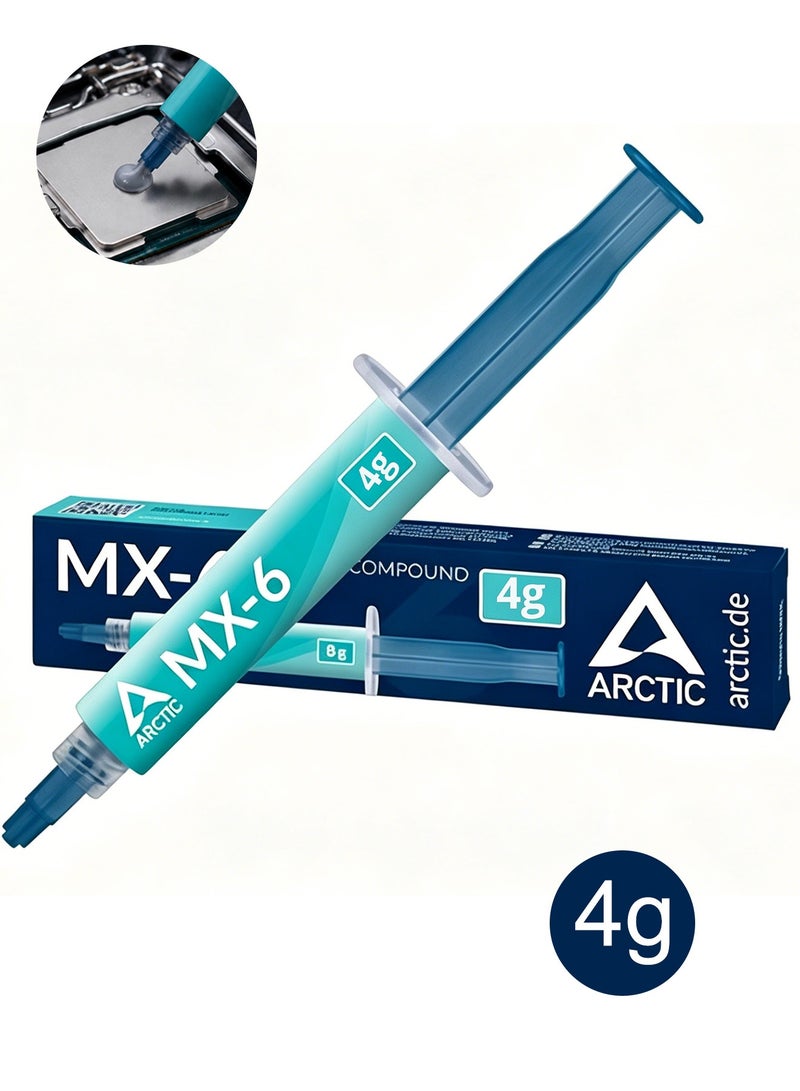 Arctic MX-6 (incl. Spatula, 4 g) Thermal Paste for Computer CPU, GPU - PC, PS4, XBOX, Heat Conductive Silicon-based Thermal Pastes, Thermal Compound High Thermal Conductivity, long durability, safe application, non-conductive - Image 1