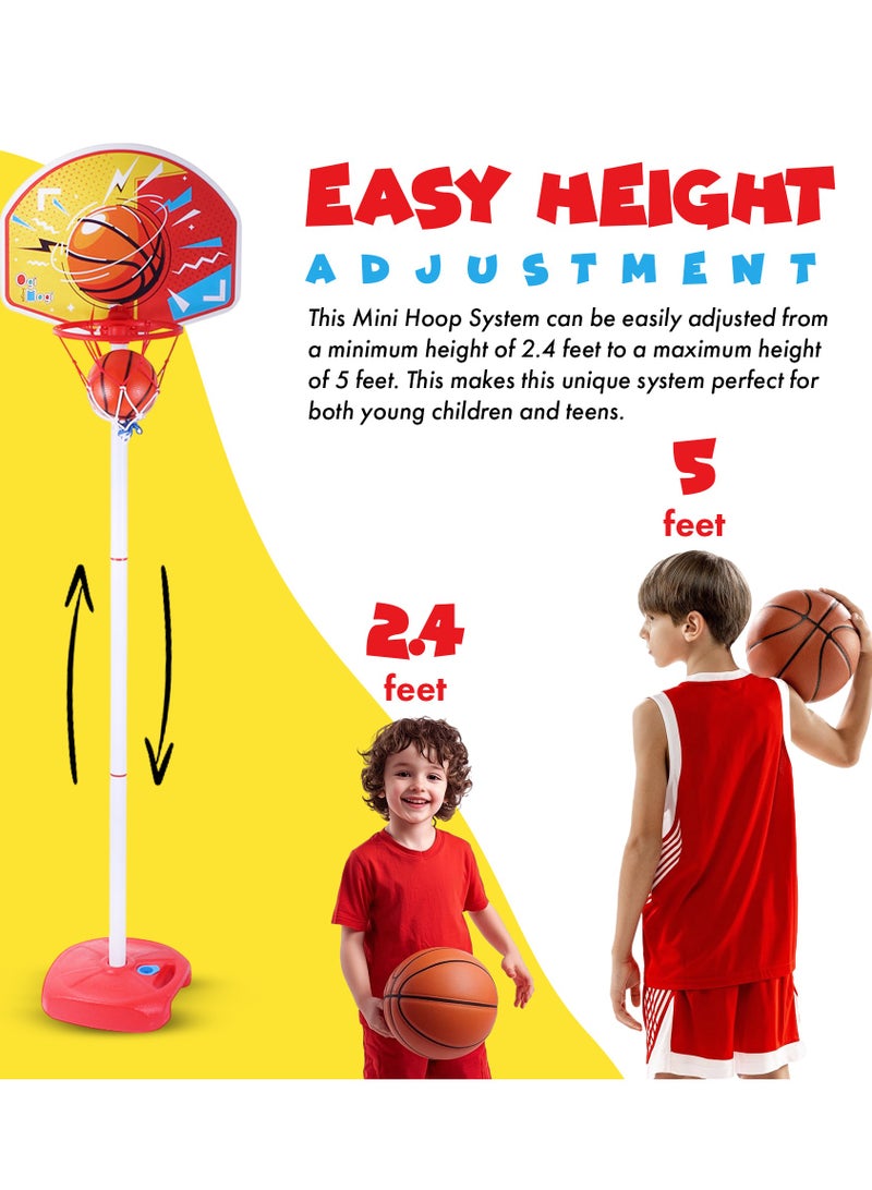 Ogi Mogi Toys Kids Basketball Hoop Stand Set, Adjustable Height Pole 2.4 to 5 Ft, Portable Mini Indoor and Outdoor Basketball Set, Summer Sport Games - Image 3