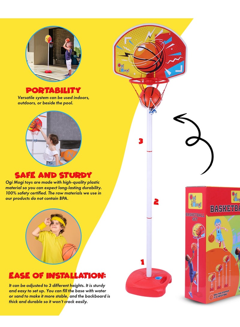 Ogi Mogi Toys Kids Basketball Hoop Stand Set, Adjustable Height Pole 2.4 to 5 Ft, Portable Mini Indoor and Outdoor Basketball Set, Summer Sport Games - Image 5