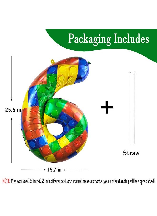 CHANGZHONG 32 Inch Building Block Number 6 Balloons 6 Year Old Large Big Helium Foil Mylar Balloon For Girls Boys 6Th Birthday Party Decoration Supplies  - Image 3