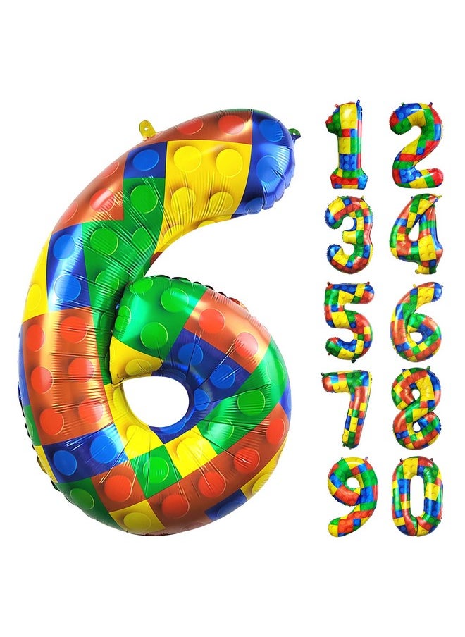 CHANGZHONG 32 Inch Building Block Number 6 Balloons 6 Year Old Large Big Helium Foil Mylar Balloon For Girls Boys 6Th Birthday Party Decoration Supplies  - Image 1