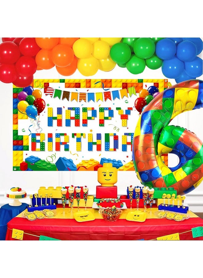 CHANGZHONG 32 Inch Building Block Number 6 Balloons 6 Year Old Large Big Helium Foil Mylar Balloon For Girls Boys 6Th Birthday Party Decoration Supplies  - Image 4