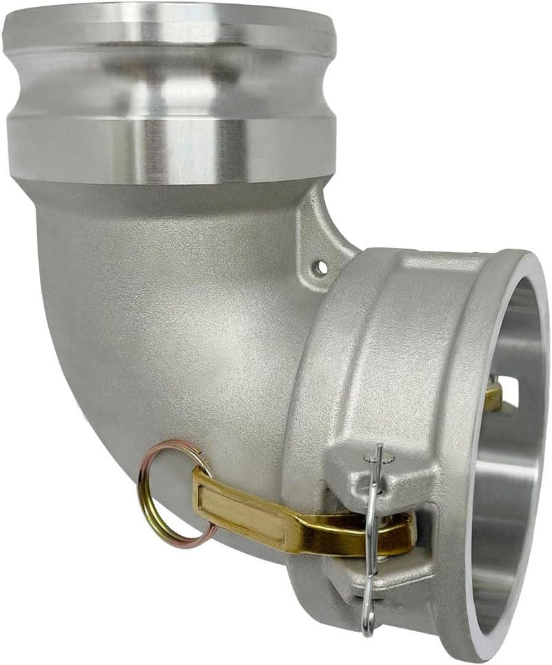 Gloxco Aluminum Type DA Cam and Groove Hose Fitting, 90 Degree Elbow, 4" Female Camlock x 4" Male Camlock (CAM-40-DA90-AL) - Image 2
