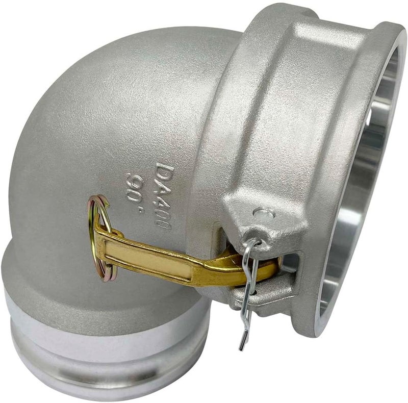 Gloxco Aluminum Type DA Cam and Groove Hose Fitting, 90 Degree Elbow, 4" Female Camlock x 4" Male Camlock (CAM-40-DA90-AL) - Image 3