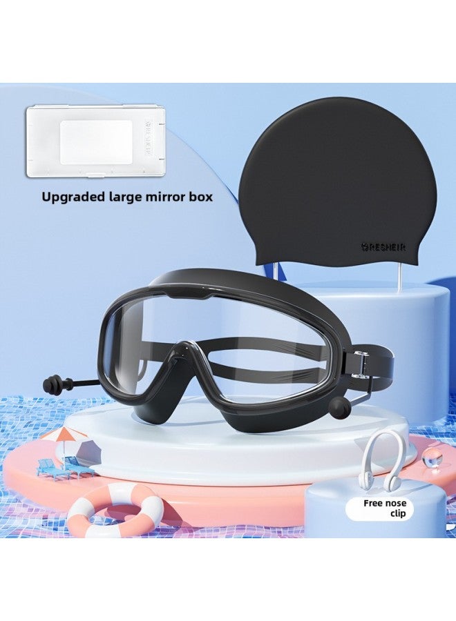Swimming Goggles Waterproof Anti-Fog HD Myopia Men's And Women's Large Frame Swimming Glasses Drifting Goggles Swimming Cap Swimming Goggles Suit-Color:Transparent Black [myopia Optional] + Silicone Swimming Cap-550
