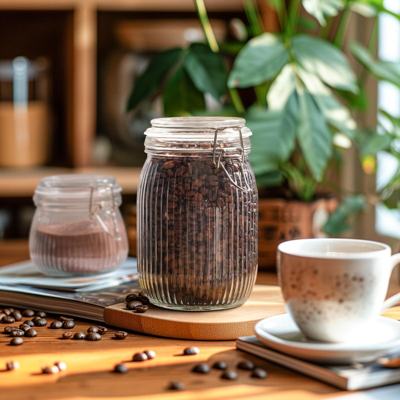 ComSaf Airtight Glass jar with lid 37oz Set of 3  Glass Storage Containers with Lids  Glass Canisters  Striped Clip Fastening Jar for Kitchen Canning  Tea  Pasta  Sugar  Beans  Cookie  Jam  Oat - Image 5