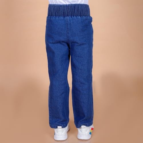 superminis Girls Straight Fit Stretchable Denim Mid Rise Jeans With Multicolor Front Buttons And Elastic Waistband (5-6 Years, Blue) - Image 5