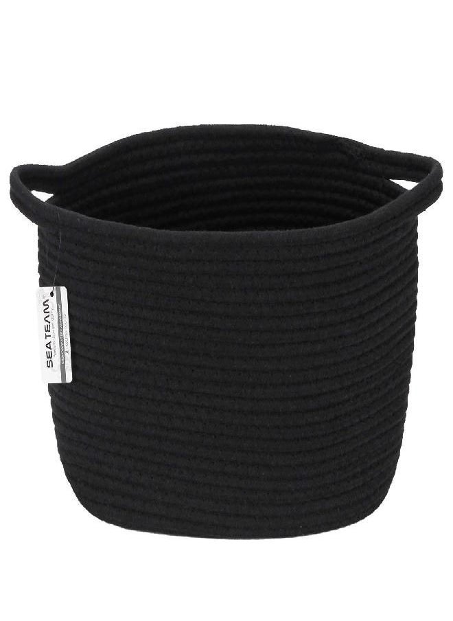 Sea Team Sea Team Oval Cotton Rope Woven Storage Basket with Handles, Diaper Caddy, Nursery Nappies Organizer, Baby Shower Basket for Kid's Room, 12.2 x 8.7 x 9 Inches (Small Size, Black)  - Image 1