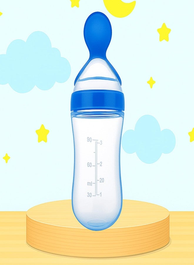 Alya The Cheeky Kidzz Baby Infant Squeezy Food Grade Silicone Spoon Bottle Feeder for Feeding Solid and Semi Solid Food ICeralac Feeder Bottle (Blue) - Image 1
