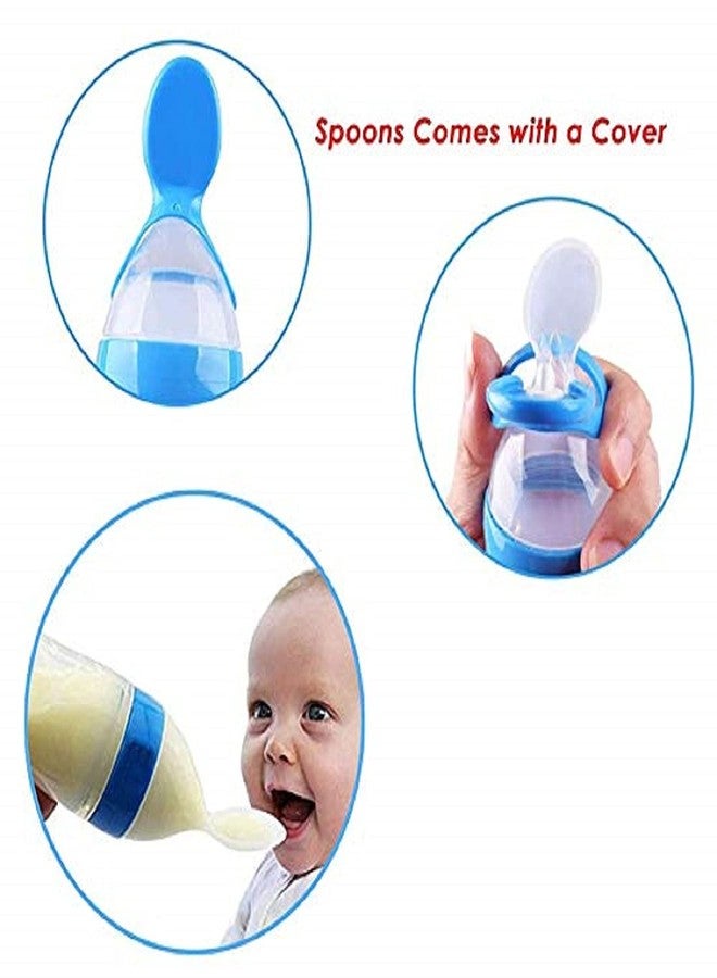Alya The Cheeky Kidzz Baby Infant Squeezy Food Grade Silicone Spoon Bottle Feeder for Feeding Solid and Semi Solid Food ICeralac Feeder Bottle (Blue) - Image 5
