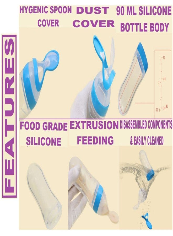 Alya The Cheeky Kidzz Baby Infant Squeezy Food Grade Silicone Spoon Bottle Feeder for Feeding Solid and Semi Solid Food ICeralac Feeder Bottle (Blue) - Image 2