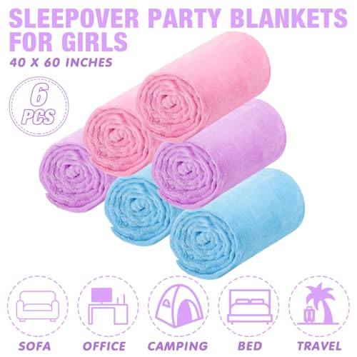 SmoothNovelty 6 Pcs Fleece Throw Blanket Bulk for Kids Girl Soft Plush Flannel Throw Sleepover Slumber Movie Night Galentines Graduation Party OfficeFresh Color40 x 60 Inch - Image 3