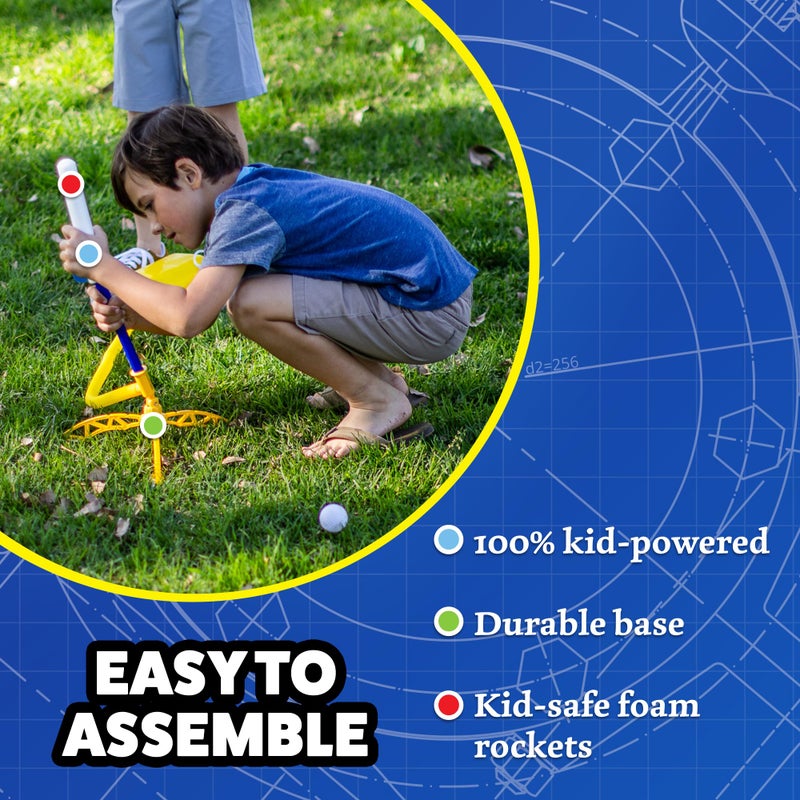 Stomp Rocket قاذف صواريخ ستومب روكيت جونيور المتوهج للأطفال، 7 صواريخ - متعة تتألق في الظلام لألعاب الأطفال في الفناء الخلفي والهواء الطلق - مجموعة مسدس فوم ناعم - قاعدة قاذف قابلة للتعديل لعدة لاعبين - Image 5