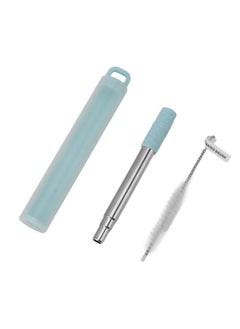 Thoraya Collapsible Stainless Steel Drinking Straw Reusable Metal Straw with Cleaning Brush for Travel Work Blue  - Image 1