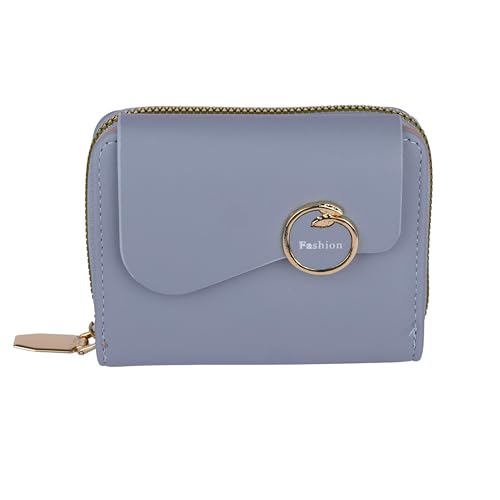 PRANIJ Small Leather Bifold Wallet for Women Fashion Compact Slim Credit Card Holder with Zipper Coin Pocket, Mini Clutch Purse for Girls (Pale Blue) - Image 1