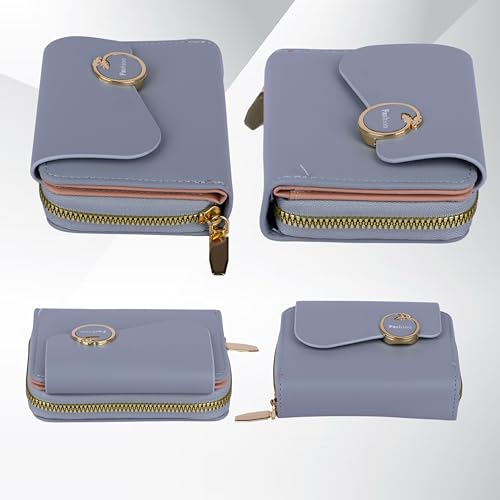 PRANIJ Small Leather Bifold Wallet for Women Fashion Compact Slim Credit Card Holder with Zipper Coin Pocket, Mini Clutch Purse for Girls (Pale Blue) - Image 5