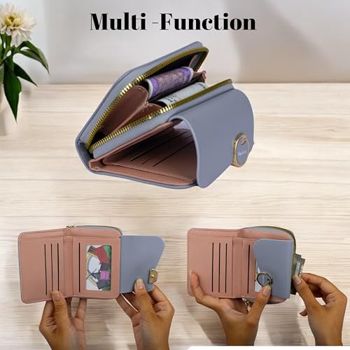 PRANIJ Small Leather Bifold Wallet for Women Fashion Compact Slim Credit Card Holder with Zipper Coin Pocket, Mini Clutch Purse for Girls (Pale Blue) - Image 3