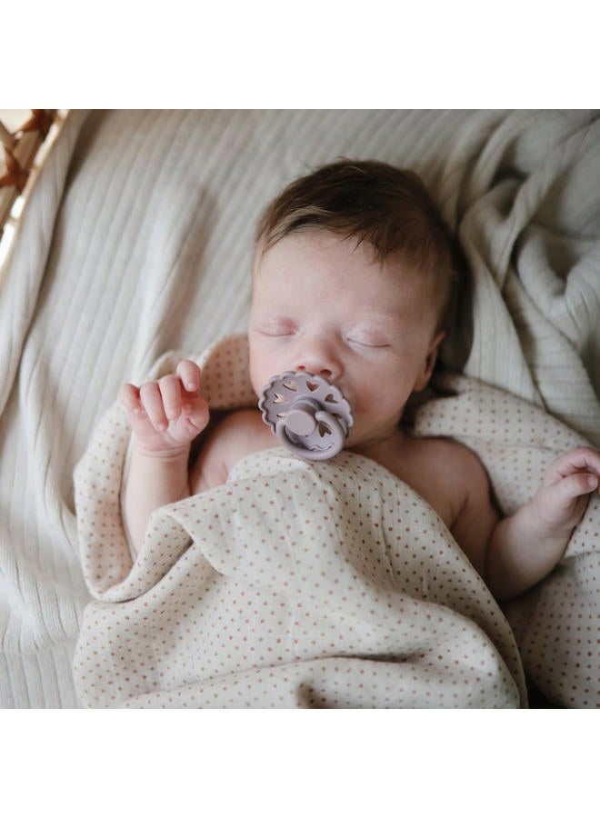 FRIGG Fairytale Latex Baby Pacifier 6-18 Months | 2 Pack Soother | Round Natural Rubber Nipple with Heart Shaped Air Holes | Made In Denmark — Twilight Mauve/Primrose - Image 3