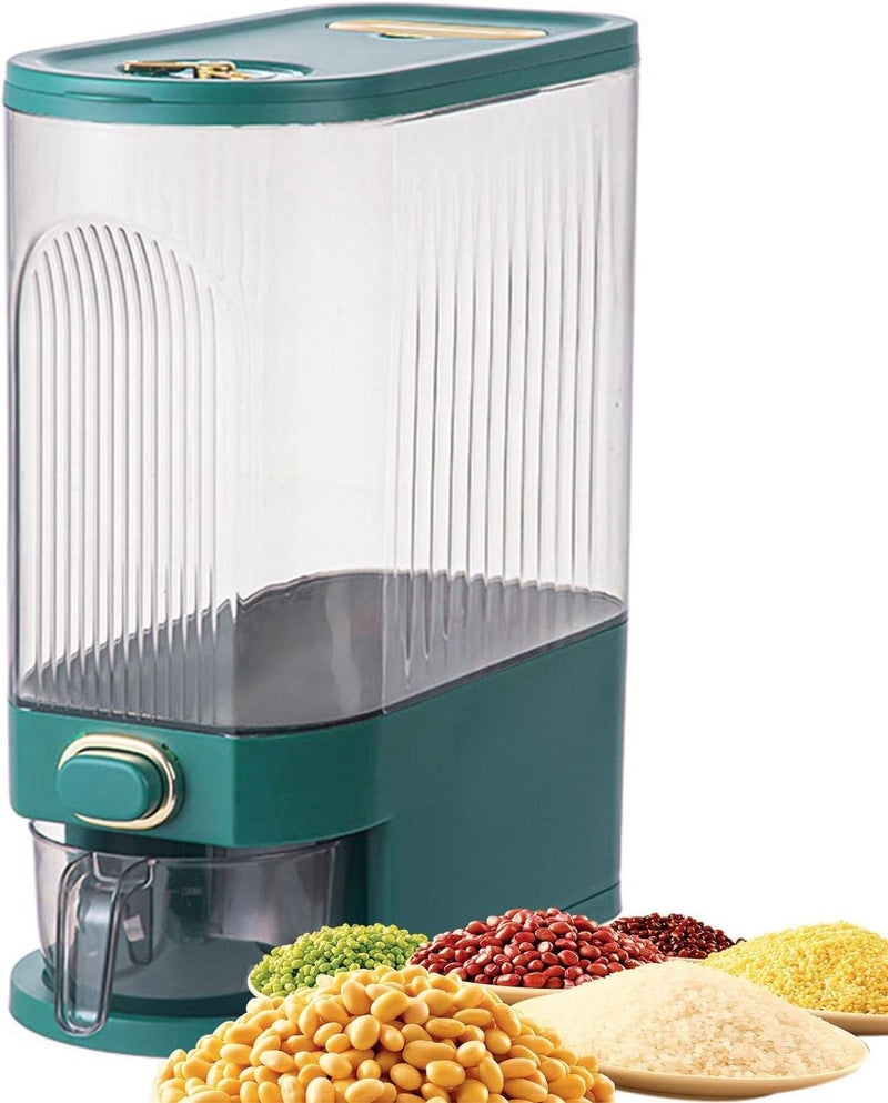 Jukmen 10 KG Rice Dispenser Food Storage Containers Corn Soybean Containers with Lid Moisture Proof Household Food Dispenser Bucket for Home Kitchen Green - Image 1