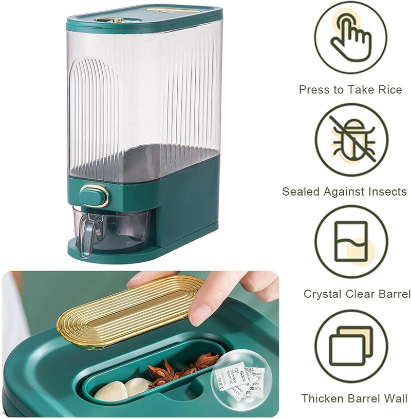Jukmen 10 KG Rice Dispenser Food Storage Containers Corn Soybean Containers with Lid Moisture Proof Household Food Dispenser Bucket for Home Kitchen Green - Image 5