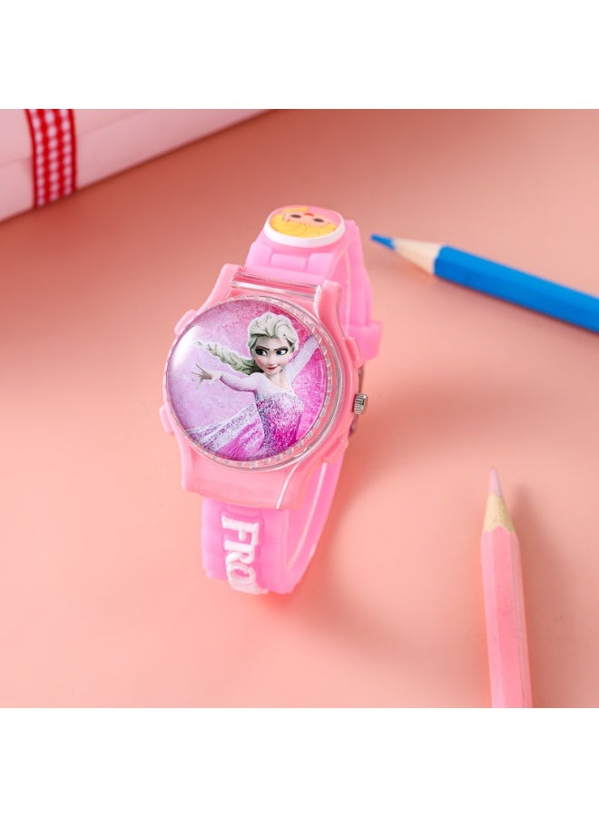 Frozen Elsa Pink Frozen Elsa Princess Cartoon Flip Cover Children's Watch (The Cover Can Turn) - Image 2