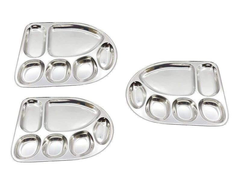Shopeum Shopeum Stainless Steel Dinner Plate Thali with 6in1 Banana Leaf Tray MultiShaped Compartments for an Elegant Dining Experience Silver Set of 6  - Image 4