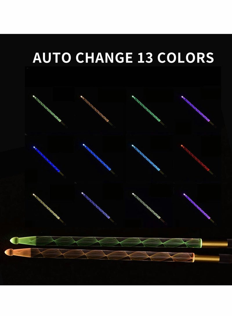 SYOSI 5A Acrylic LED Light Up Drum Stick, Glow Plastic Drum Sticks, Luminous Bright Personalized Drum Sticks 1 pair - Image 2