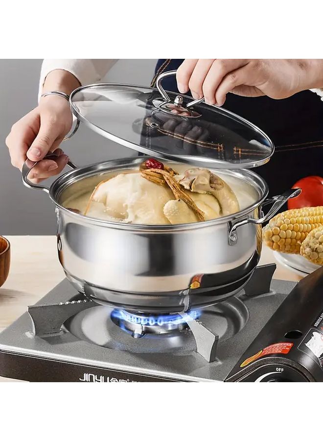 Kitchen Stainless Steel 2pcs Cookware Set Flat Bottom Fry Pan Soup Pot - Image 5