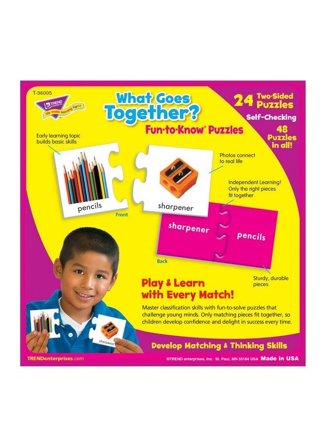 Trend Enterprises - : Funtoknow Puzzles: What Goes Together? Learn Related Objects & Their Words 24 Twosided Puzzles Selfchecking 48 Puzzles Total For Ages 3 And Up - Image 1