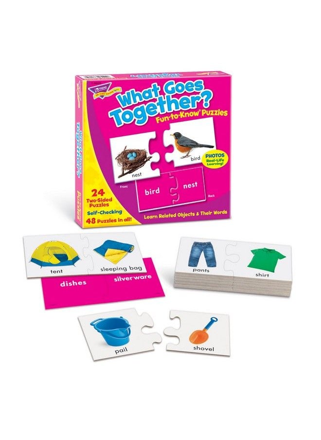 Trend Enterprises - : Funtoknow Puzzles: What Goes Together? Learn Related Objects & Their Words 24 Twosided Puzzles Selfchecking 48 Puzzles Total For Ages 3 And Up - Image 1